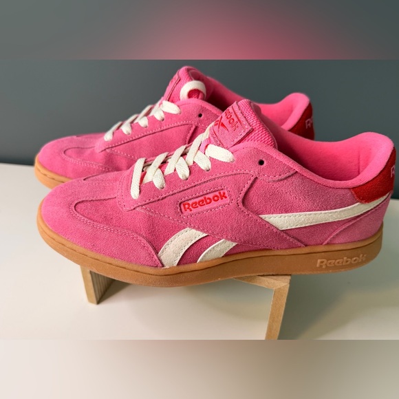 Women’s Reebok Fuchsia Pink, Red and White Classic Sneakers - Picture 2 of 5